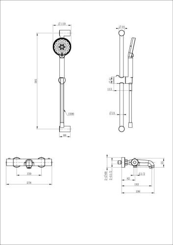 Душевой гарнитур Wonzon & Woghand  WW-C2006-A-BGG настенный серый с термостатом - фото 2