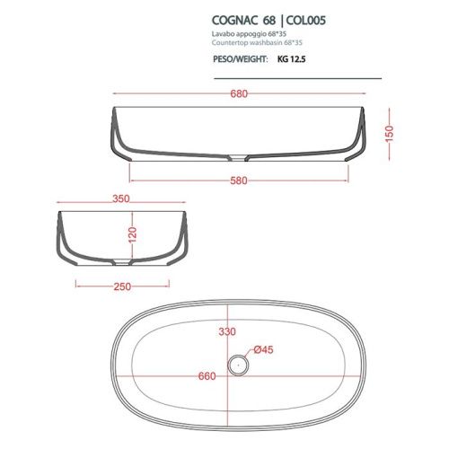 Раковина керамическая Artceram COGNAC COL005 01 34 70 см накладная цвет белый без отверстий под смеситель - фото 2