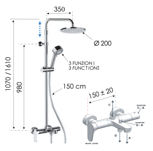 Душевая стойка Remer Class Line L34AMD20 настенная цвет хром - фото 2
