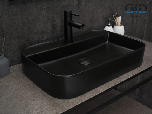 Раковина керамическая Gid Geométrico 53376 60х40 накладная цвет черный 1 отверстие под смеситель - фото 3