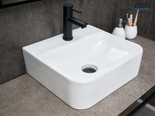 Раковина керамическая Gid Geométrico 51217 40х40 накладная цвет белый 1 отверстие под смеситель - фото 2