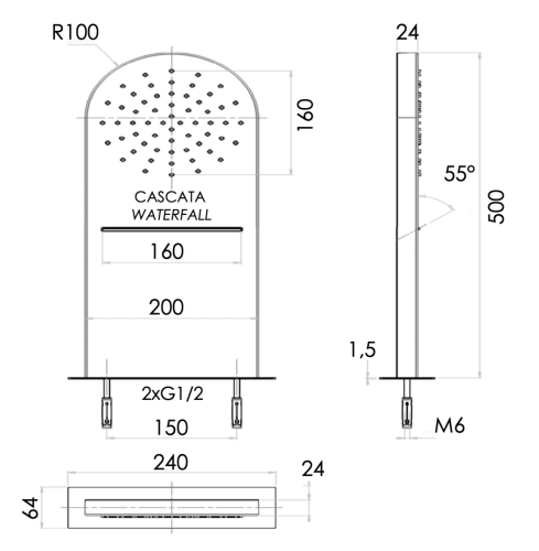 Верхний душ Remer 350MMCANO 25х50 черный - фото 2