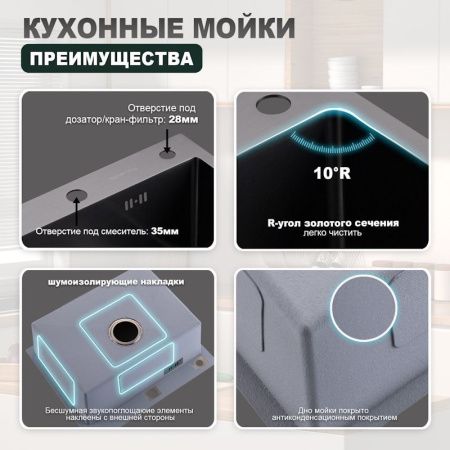 Кухонная мойка Splenka S702.6050.09 60х50 цвет серый поверхность матовая