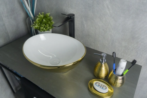 Раковина керамическая Gid Esfera 52229 40х30 накладная цвет белый/золото без отверстий под смеситель - фото 5