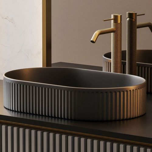 Раковина из сантехнического фаянса Abber BEQUEM AC2116MB 60х40 накладная цвет черный без отверстий под смеситель - фото 4