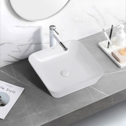 Раковина керамическая Abber RECHTECK AC2205 40х40 накладная цвет белый без отверстий под смеситель - фото 4