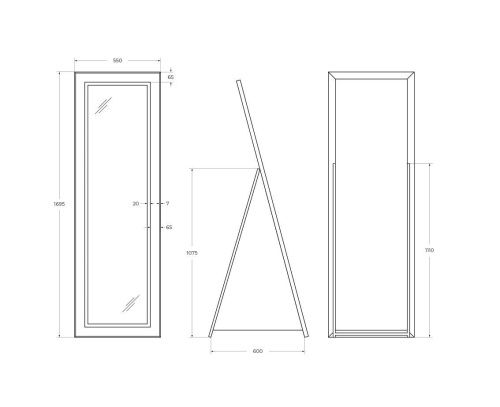 Зеркало с подсветкой BelBagno Kraft SPC-KRAFT-555-1700-TCH-PIA-NERO 60х170 напольное - фото 5