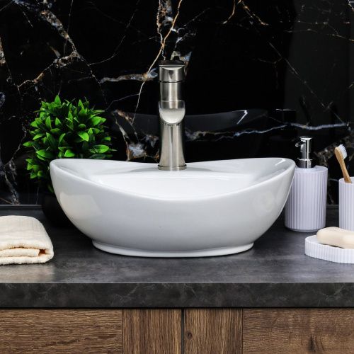 Раковина из сантехнического фарфора Melana 7167-805 60х40 накладная цвет белый 1 отверстие под смеситель - фото 4