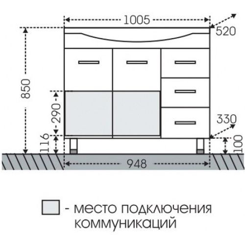 Тумба под раковину СанТа Эльбрус 201107 100х50 напольная цвет белый - фото 3