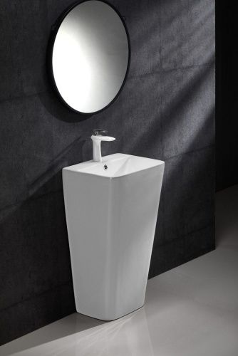 Раковина из сантехнического фаянса CeramaLux G302 40х40 напольная цвет белый 1 отверстие под смеситель - фото 2