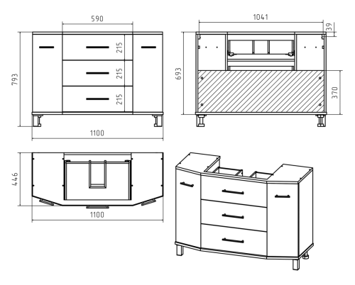 Тумба под раковину Misty Терра П-Тер01110-01503Я 110х50 напольная цвет серый - фото 4