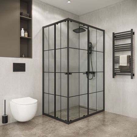 Душевой уголок Niagara Eco NG-1018-14QKL 100х80 стекло с рисунком профиль черный без поддона