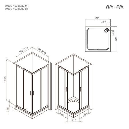 Душевой уголок Am.Pm Gem W90G-403-8080-BT 80х80 стекло прозрачное профиль черный без поддона
