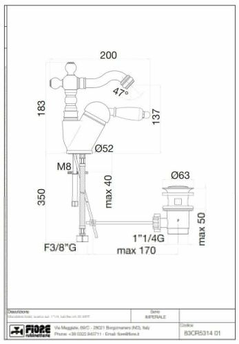 Смеситель Fiore Imperiale 83CR5314 на биде хром - фото 2