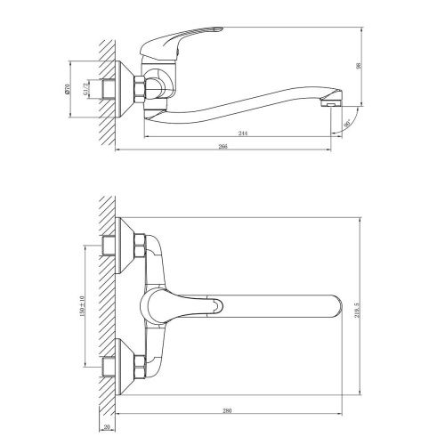 Смеситель для кухни Rossinka A A35-24 настенный хром - фото 2