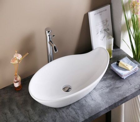 Раковина из сантехнического фаянса CeramaLux 9052 70х40 накладная цвет белый без отверстий под смеситель