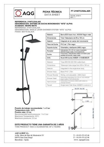 Душевая стойка AQG Alpha 21NITC25ALA05 настенная цвет черный - фото 5