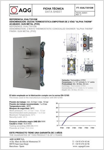 Душевая система AQG Alpha 19ALTEC24212 встраиваемая в стену цвет оружейная сталь - фото 2