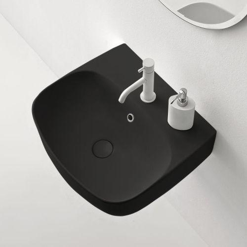 Раковина из сантехнического фарфора Kerasan Nolita 534031*1 50х50 накладная цвет черный 1 отверстие под смеситель
