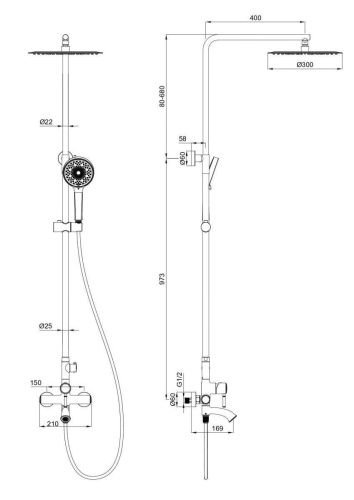 Душевая стойка Wonzon & Woghand Tor WW-88047073-BG настенная цвет золото - фото 2