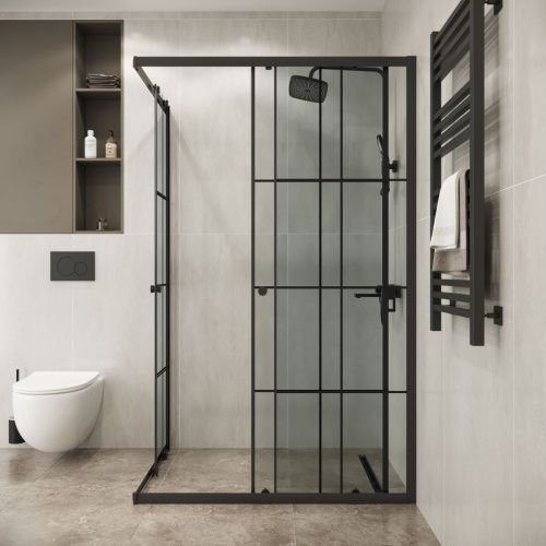 Душевой уголок Niagara Eco NG-1018-14QKL 100х80 стекло с рисунком профиль черный без поддона - фото 4