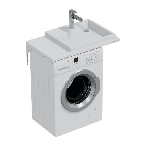 Раковина из искусственного камня СанТа Юпитер 900121 80х50 над стиральной машиной цвет белый 1 отверстие под смеситель - фото 3