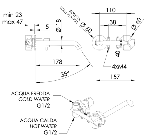 Смеситель для раковины Daniel Tokyo TK632PLCR встраиваемый в стену хром - фото 2