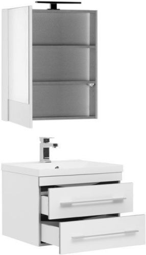 Комплект мебели: тумба с раковиной + зеркало-шкаф Aquanet Верона 00287651 60х50 подвесной цвет белый - фото 2