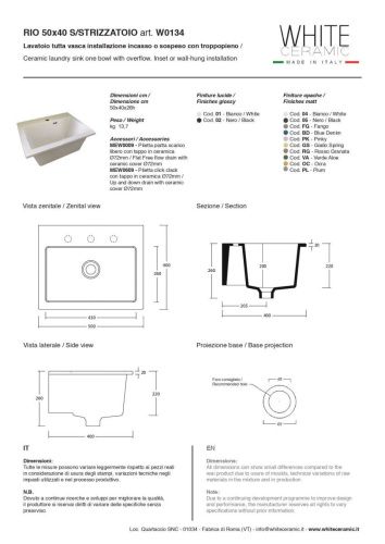 Раковина керамическая White Ceramic Постирочные раковины W0134F01 50х40 встраиваемая цвет белый - фото 3