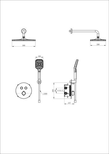 Душевая система Wonzon & Woghand WW-D2017-A-MB встраиваемая в стену цвет черный с термостатом - фото 2