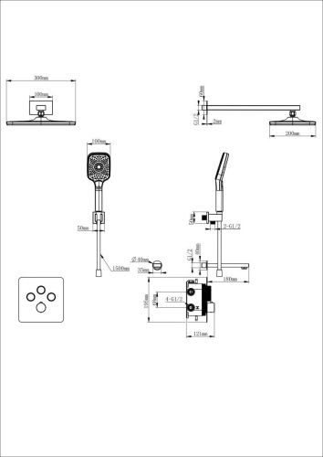 Душевая система Wonzon & Woghand WW-B4005-MB встраиваемая в стену цвет черный с термостатом - фото 2