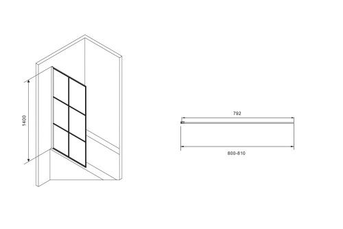 Душевая шторка на ванну Abber Immer Offen AG72080B 80х140 стекло с рисунком профиль черный ориентация универсальная - фото 3