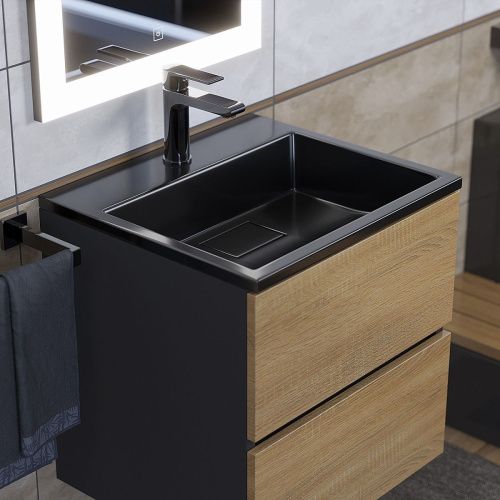 Раковина из искусственного камня Uperwood Barsa 3939193460 50х50 полувстраиваемая цвет черный - фото 2
