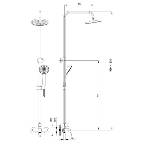 Душевая стойка Rossinka B B35-45 настенная цвет хром - фото 2
