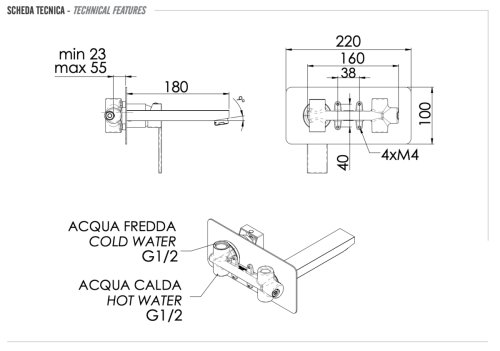 Смеситель для раковины Remer Qubika Q15 встраиваемый в стену хром - фото 2
