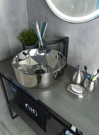 Раковина керамическая Gid 53330 40х40 накладная цвет хром без отверстий под смеситель