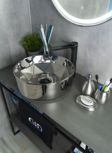 Раковина керамическая Gid 53330 40х40 накладная цвет хром без отверстий под смеситель - фото 3