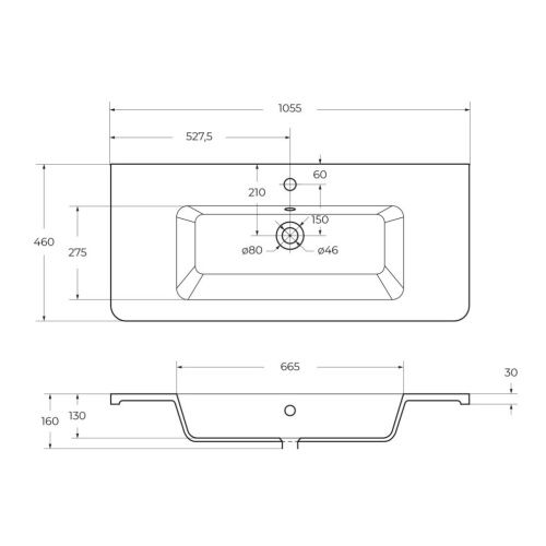 Раковина керамическая BelBagno Urban 12105-KL 110х50 накладная цвет белый 1 отверстие под смеситель - фото 2