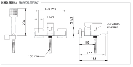 Смеситель для ванны Remer Absolute AU02BG настенный золото