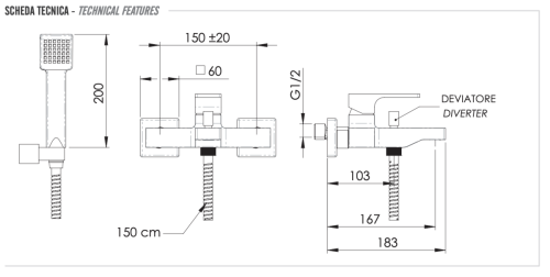Смеситель для ванны Remer Absolute AU02BG настенный золото - фото 2