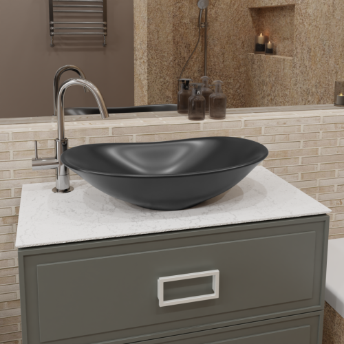 Раковина из сантехнического фаянса CHARUS TORRE BIANCA 700-059B 60х40 накладная цвет черный без отверстий под смеситель - фото 3