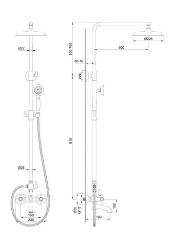 Душевая стойка Wonzon & Woghand Retro WW-88739020-MB настенная цвет черный - фото 2
