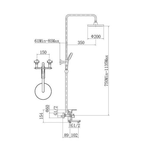 Душевая стойка D-Lin D10A20 настенная цвет черный - фото 2