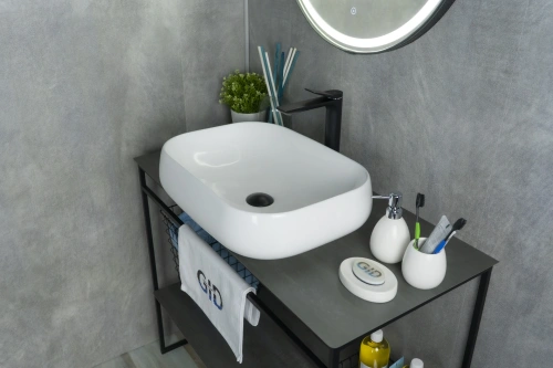 Раковина керамическая Gid Geométrico 51135 60х40 накладная цвет белый без отверстий под смеситель - фото 2