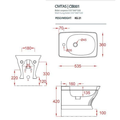 Биде подвесное Artceram CIVITAS CIB001 03 00 цвет черный - фото 2