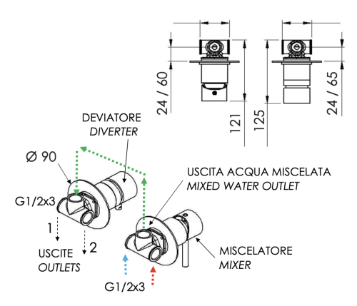 Смеситель для душа Remer X Style X96 встраиваемый в стену хром - фото 2
