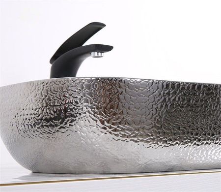 Раковина из сантехнического фаянса CeramaLux D1333H021 50х30 накладная цвет хром без отверстий под смеситель