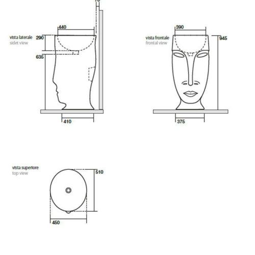 Раковина из сантехнического фарфора Kerasan Artwork 474031 50х50 напольная цвет черный без отверстий под смеситель - фото 2