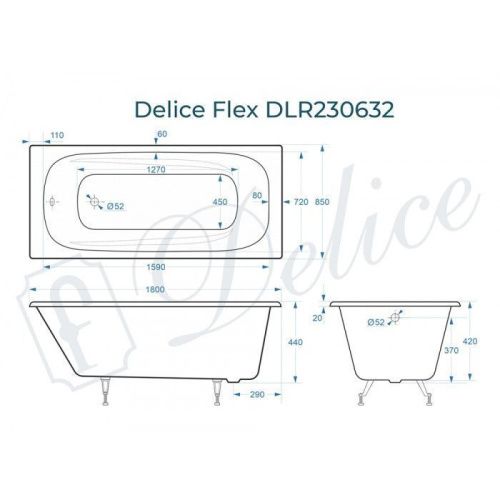 Ванна чугунная Delice Flex DLR230632 180х85 пристенная прямоугольная без ножек - фото 2