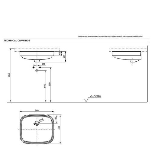 Раковина керамическая Toto Public 54 см LW765Y#XW встраиваемая цвет белый без отверстий под смеситель - фото 2